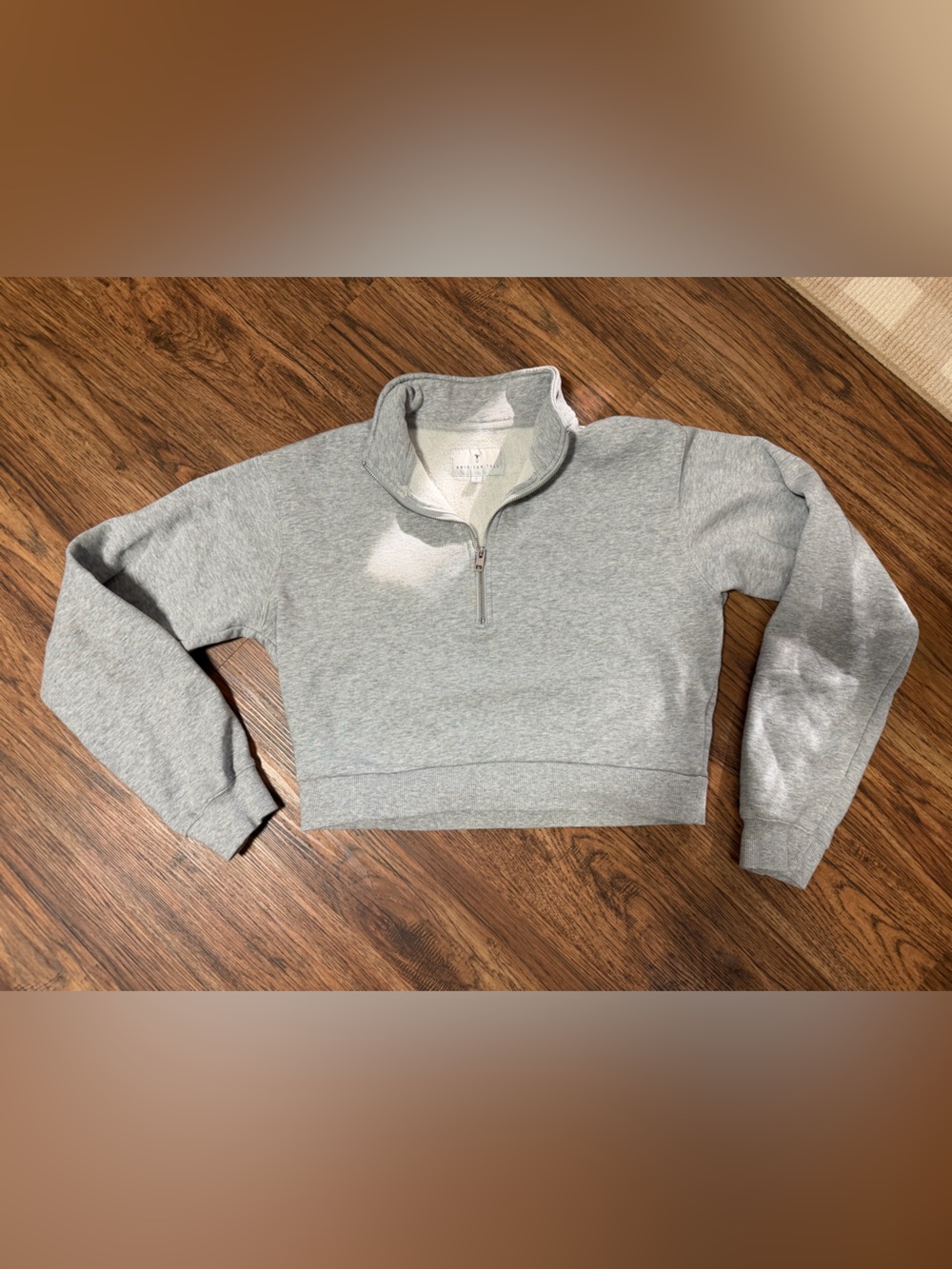 Women’s American Tall Cropped Half-Zip Sweater in Light Gray. Size medium.